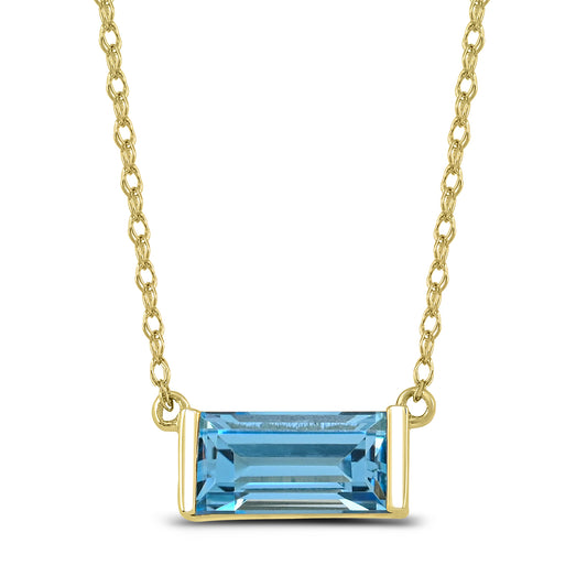 ReMARKable Designs Pendant Color Gemstone Necklace in 10 Karat Yellow Gold with 1 Baguette Blue Topaz 8mm-8mm