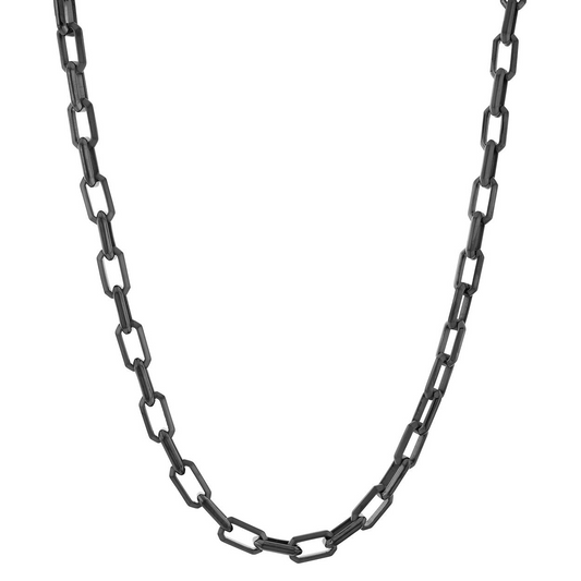Black stainless steel fancy link chain.