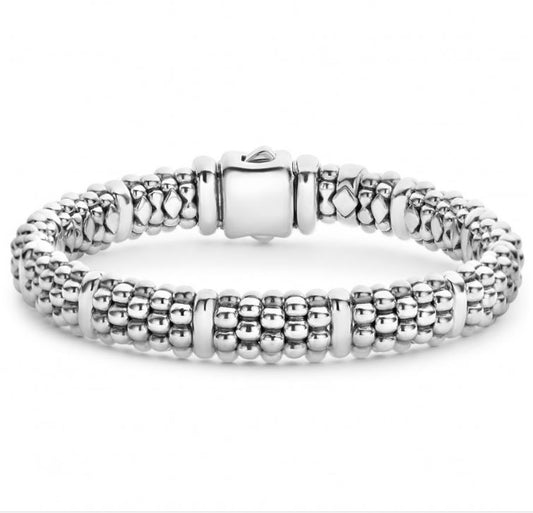 Lagos Signature Caviar Collection Bead Bracelet (No Stones) in Sterling Silver White