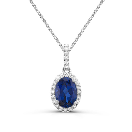 Pendant M Precious Color Collection Color Gemstone Necklace in 14 Karat White with 1 Oval Sapphire 1.00ctw