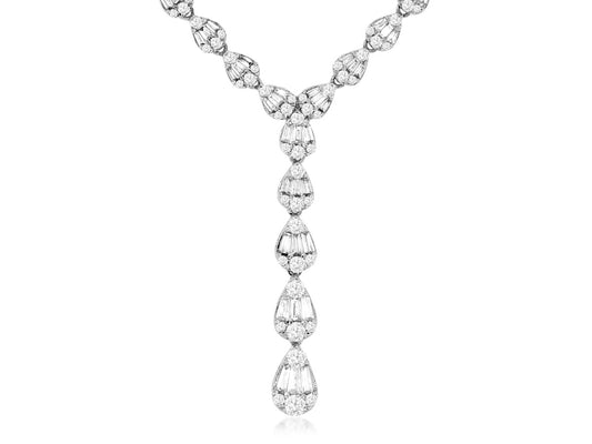 14K white gold diamond necklace, various shapes.