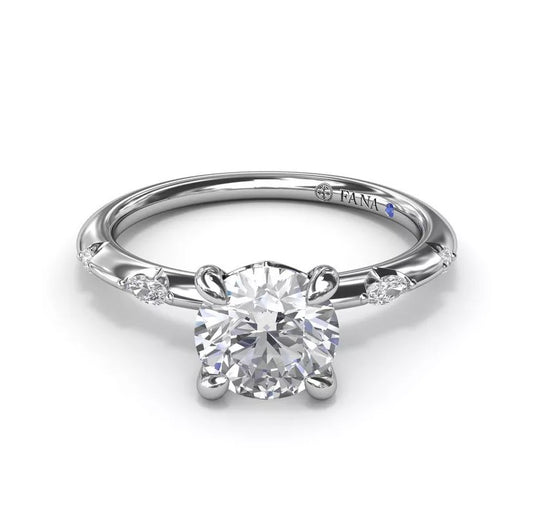 Hidden Accent Natural Diamond Semi-Mount Engagement Ring in 14 Karat White with 4 Round Diamonds, totaling 0.10ctw