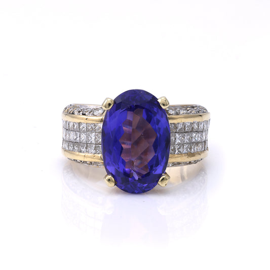 ReMARKable Estate Color Gemstone Ring in 18 Karat Yellow Gold with 1 Oval Bluish Violet Tanzanite 7.00ctw 15.5mm-15.5mm