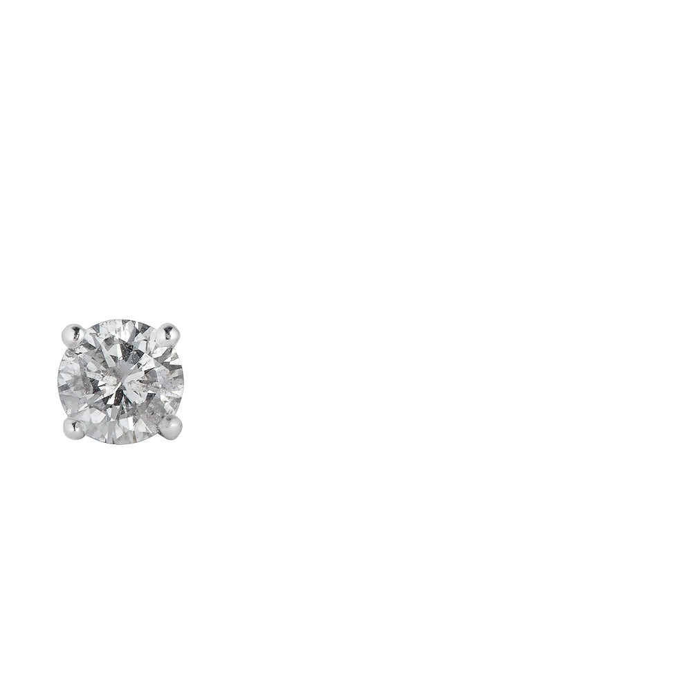 Round diamond stud in white gold setting.