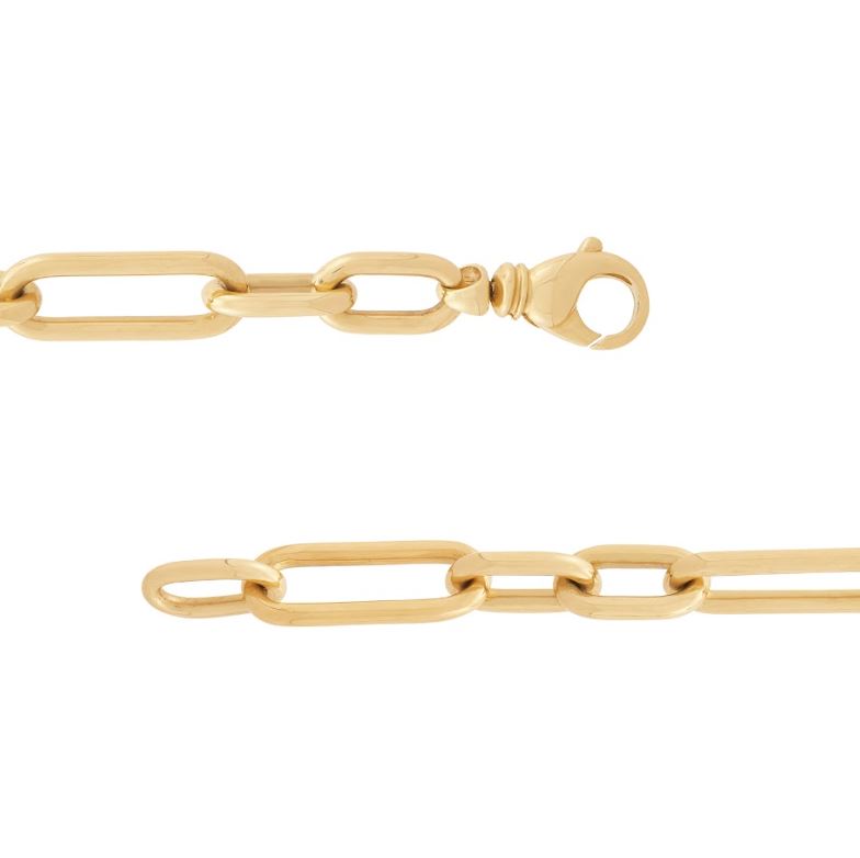 14K yellow gold paperclip necklace design.