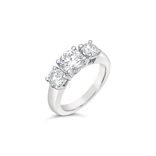 Three Stone Natural Diamond Complete Engagement Ring in Platinum White with 1.20ctw F VS2 Round Diamond
