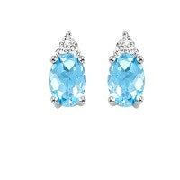 Semi-Precious Color Collection Stud Color Gemstone Earrings in 10 Karat White with 2 Oval Blue Topaz 0.60ctw