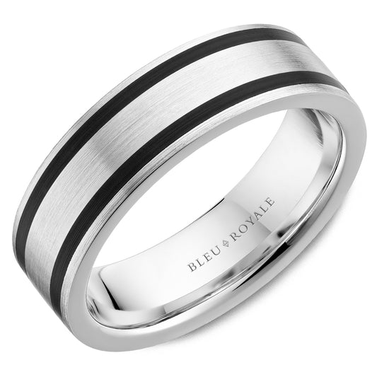 CROWN RING Men's Natural Diamond Band in 14 Karat White Black