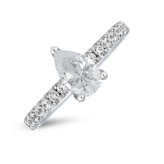 Side Stone Lab-Grown Diamond Semi-Mount Engagement Ring in 14 Karat White with 42 Round Lab Grown Diamonds, totaling 0.55ctw