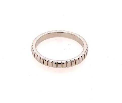 Carved 14K white gold band, textured design.