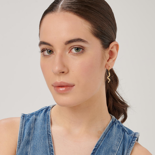 Dangle Simulated Diamond Earrings in Stainless Steel - Gold Plated