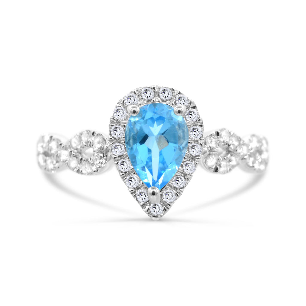 Color Gemstone Ring in Sterling Silver White with 1 Pear Blue Topaz 1.80ctw