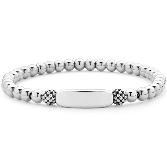 Lagos Signature Caviar Collection Stretch Bracelet (No Stones) in Sterling Silver White