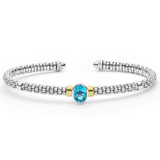 Lagos Signature Caviar Collection Cuff Color Gemstone Bracelet in Sterling Silver - 14 Karat White - Yellow