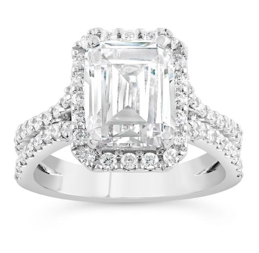 Halo Hidden Accent Lab-Grown Diamond Semi-Mount Engagement Ring in 14 Karat White with 78 Round Lab Grown Diamonds, Color: F/G, Clarity: VS, totaling 0.83ctw