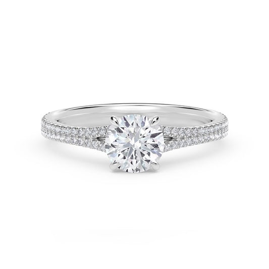 Side Stone Natural Diamond Complete Engagement Ring in Platinum White with 0.50ctw I SI1 Round Diamond
