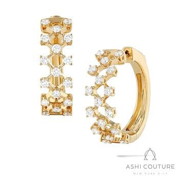 Ashi Diamonds, LLC Medium Hoop Natural Diamond Earrings in 18 Karat Yellow Gold with 0.95ctw F/G VS2-SI1 Round Diamonds
