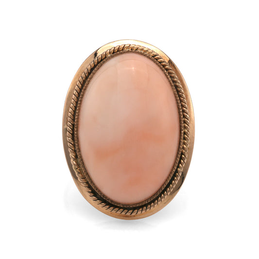 Marks Estate Department 2 Color Gemstone Ring in 14 Karat Yellow Gold with 1 Cabochon Coral 23.25mm-23.25mm
