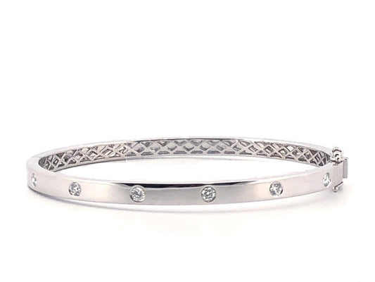 Bangle Color Gemstone Bracelet in 14 Karat White with 6 Round Diamonds 0.37ctw