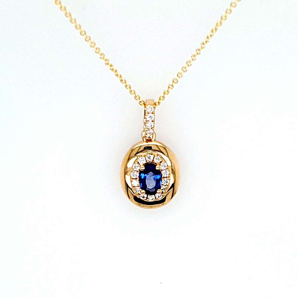 Pendant Color Gemstone Necklace in 18 Karat Yellow with 1 Oval Sapphire 0.60ctw
