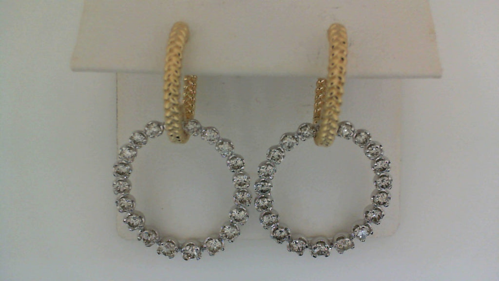Dangle earrings with round diamonds, two-tone gold.