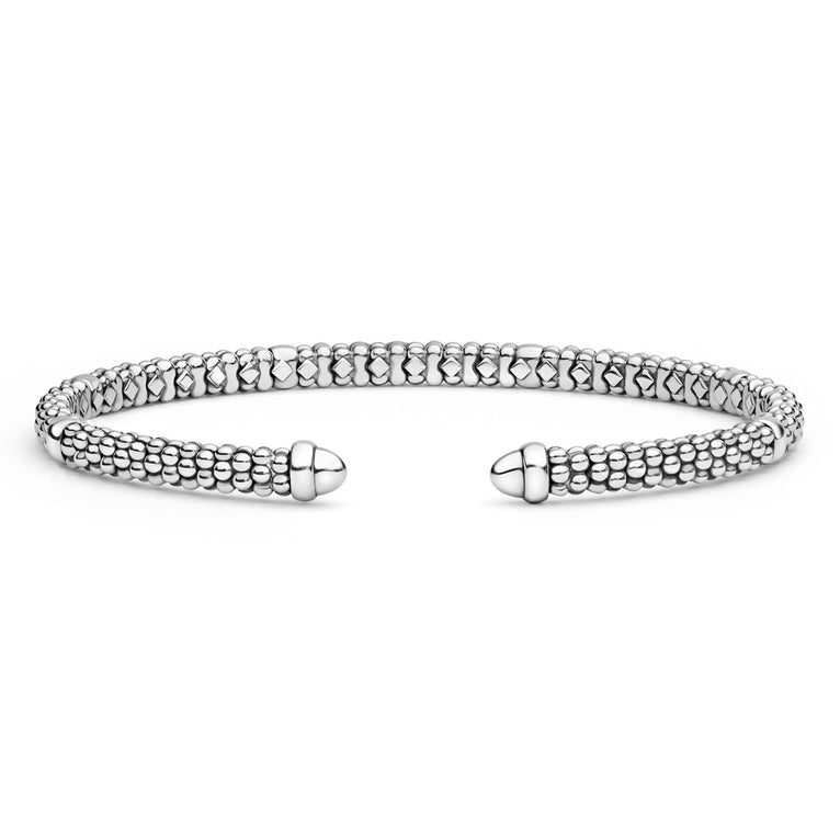 Sterling silver beaded cuff bracelet design.