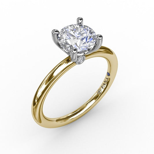 Hidden Accent Natural Diamond Semi-Mount Engagement Ring in 14 Karat Yellow with 2 Round Diamonds, totaling 0.02ctw