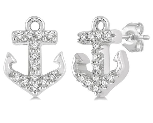 Stud Natural Diamond Earrings in 10 Karat White with 0.08ctw Round Diamonds