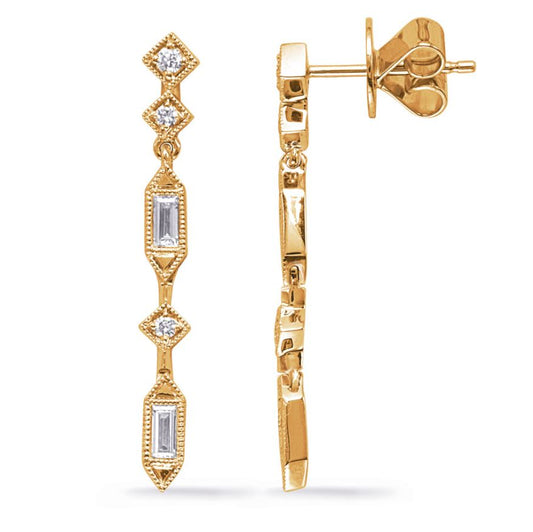 Drop Natural Diamond Earrings in 14 Karat Yellow with 0.28ctw Baguette Diamonds