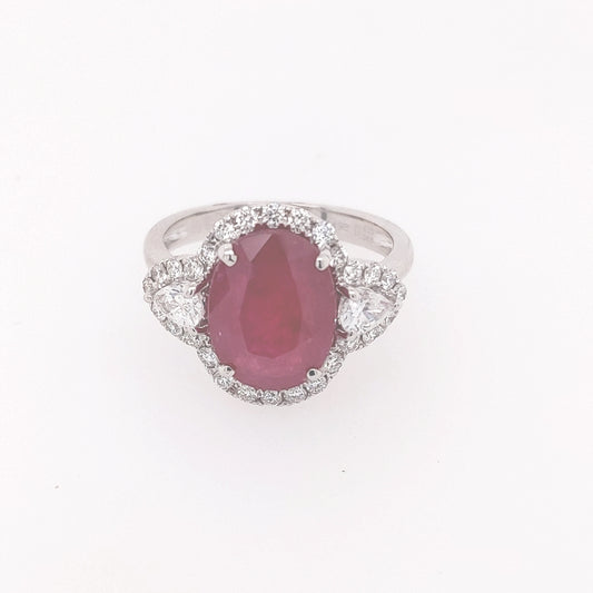 Color Gemstone Ring in 18 Karat White with 1 Oval Ruby 4.49ctw