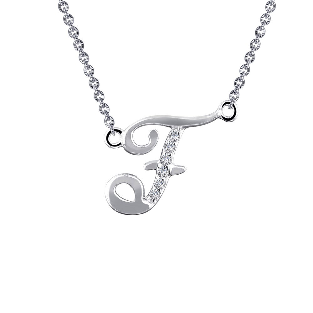 Initial Simulated Diamond Necklace in Platinum Bonded Sterling Silver