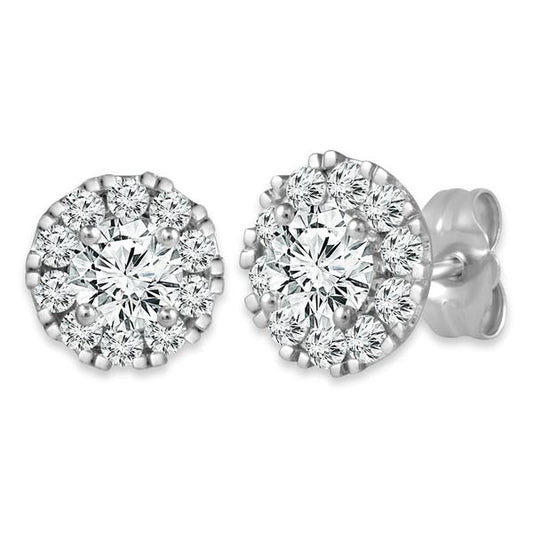 International Diamond Distributors Stud Earth Mined Diamond Earrings in 14 Karat White Gold with 1.43ctw G/H I1 Round Diamonds
