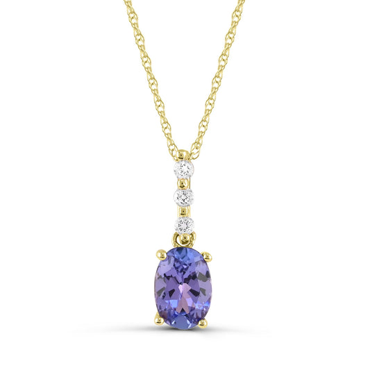 Oval tanzanite and diamond pendant necklace.