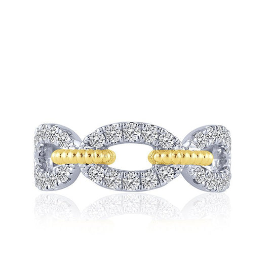White-yellow gold diamond link ring.