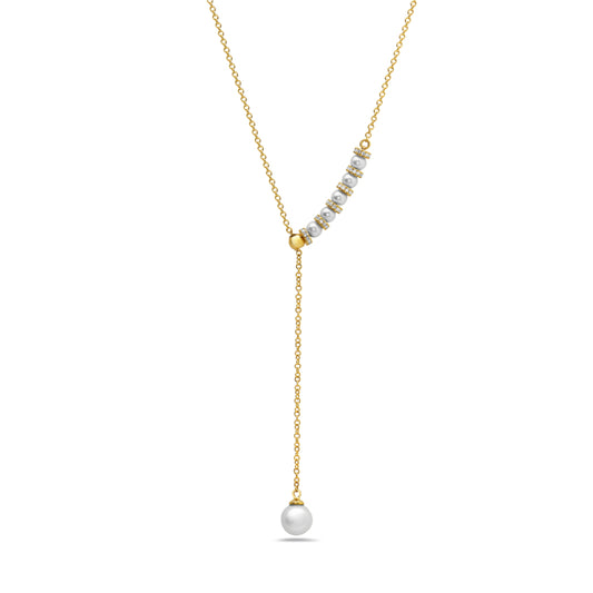 Lariat Color Gemstone Necklace in 14 Karat Yellow with 6 Freshwater Pearls
