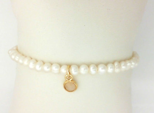 Stretch Color Gemstone Bracelet in Gold Filled Yellow Round Emerald