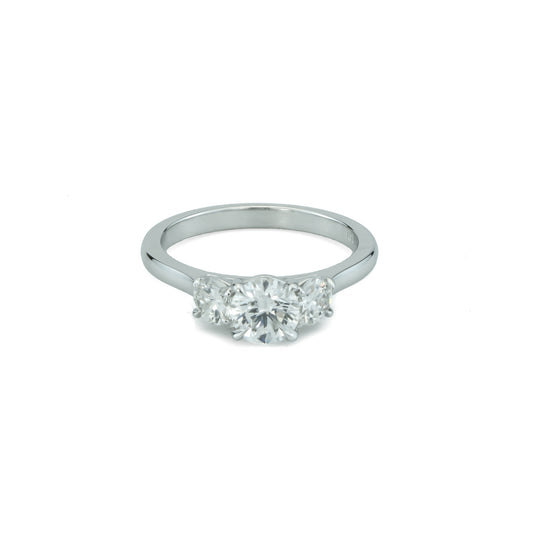 Three Stone Natural Diamond Complete Engagement Ring in 14 Karat White with 0.71ctw F SI1 Round Diamond