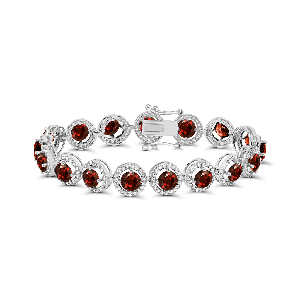 Sterling silver bracelet with round garnets.