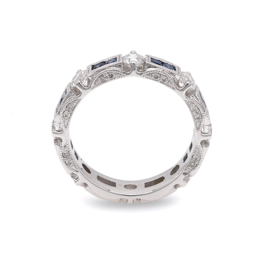 Marks Estate Dept 1 Color Gemstone Band in 14 Karat White Gold with 12 Princess Blue Sapphires 0.24ctw 1.5mm