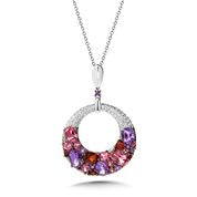Pendant Semi-Precious Color Collection Color Gemstone Necklace in 14 Karat White with 8 Various Shapes Pink Tourmalines
