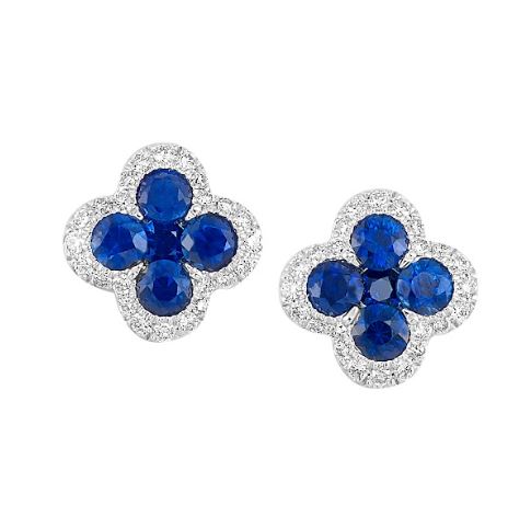 Precious Color Collection Stud Color Gemstone Earrings in 14 Karat White with 10 Round Sapphires 1.16ctw