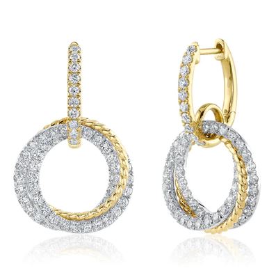 Natural Diamond Earrings in 14 Karat White - Yellow with 2.33ctw Round Diamond
