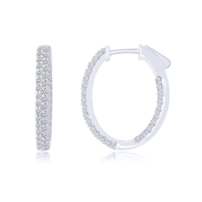 Oval hoop earrings with round diamonds.