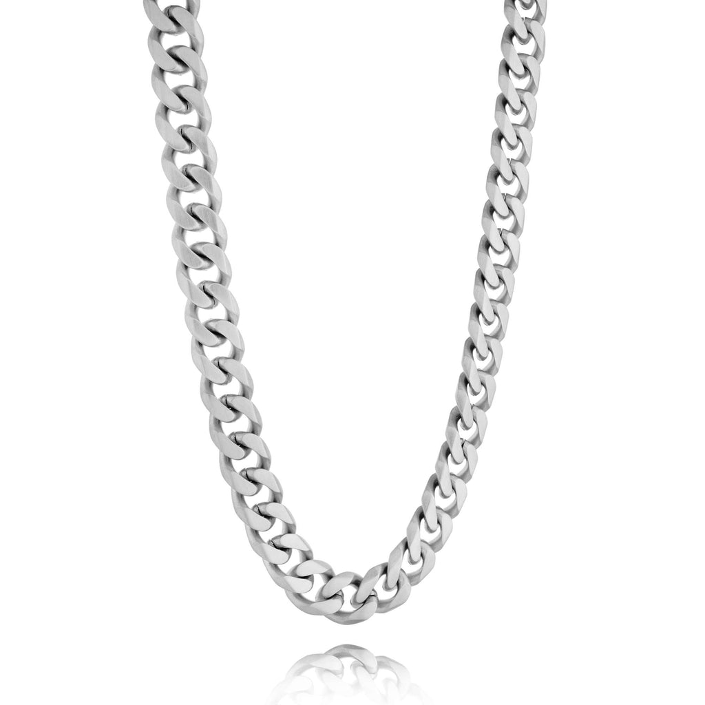 Stainless steel Cuban link chain, satin finish.