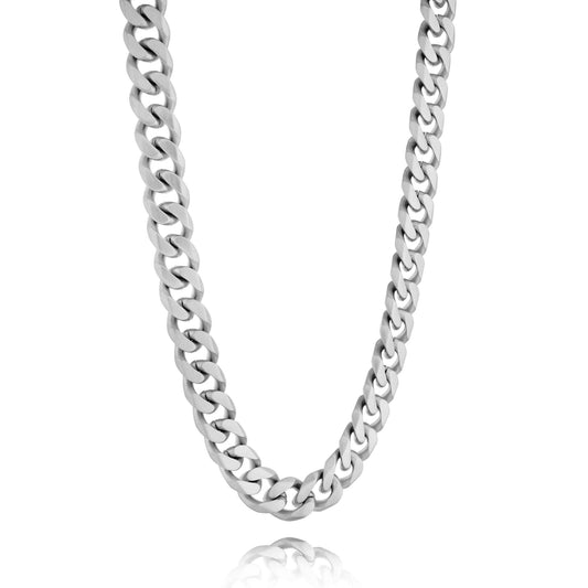 Stainless steel Cuban link chain, satin finish.