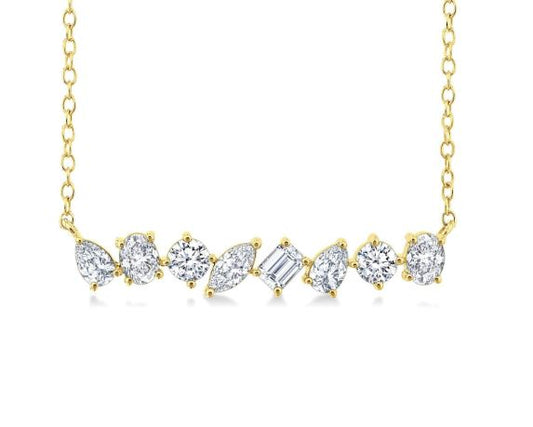 Natural Diamond Necklace in 14 Karat Yellow with 1.10ctw Various Shapes Diamonds
