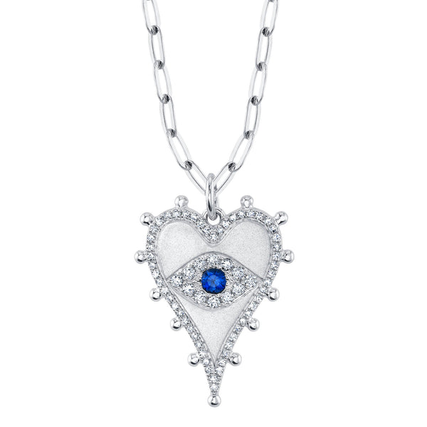 Heart-shaped necklace with diamonds and sapphire.