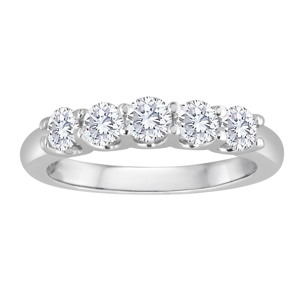 Five-diamond white gold band.
