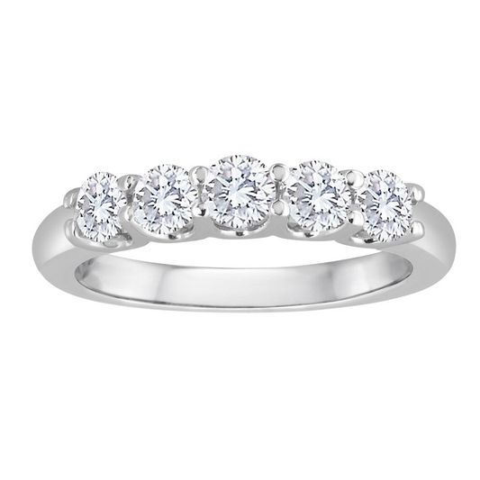 Five-diamond white gold stackable band.