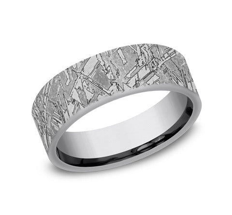Tantalum grey carved band, textured finish.
